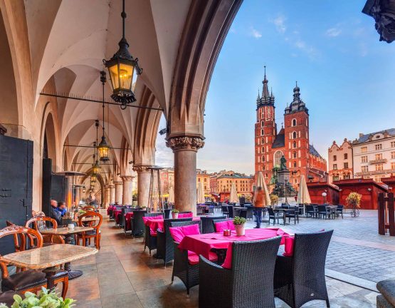 Krakow cloth hall and St. Mary Basilica in Poland